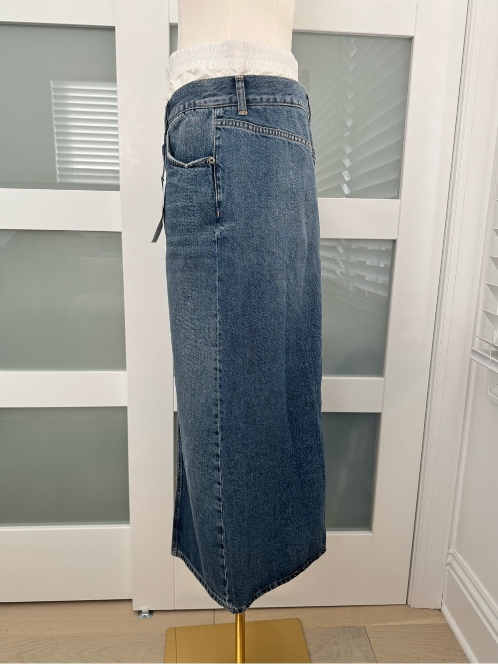 NWT🔖Zara Denim Maxi Skirt White Boxer Waistband Front Slit XS - Picture 5 of 11